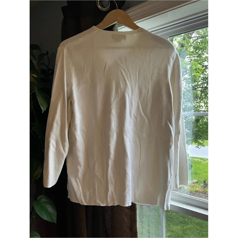 Lands' End Cream Ribbed V‑Neck Knit Top